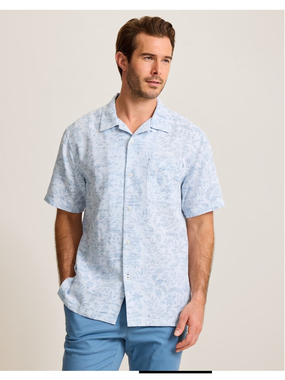 Tommy Bahama Torres Gardens Cotton-Blend Camp Shirt in color deep space